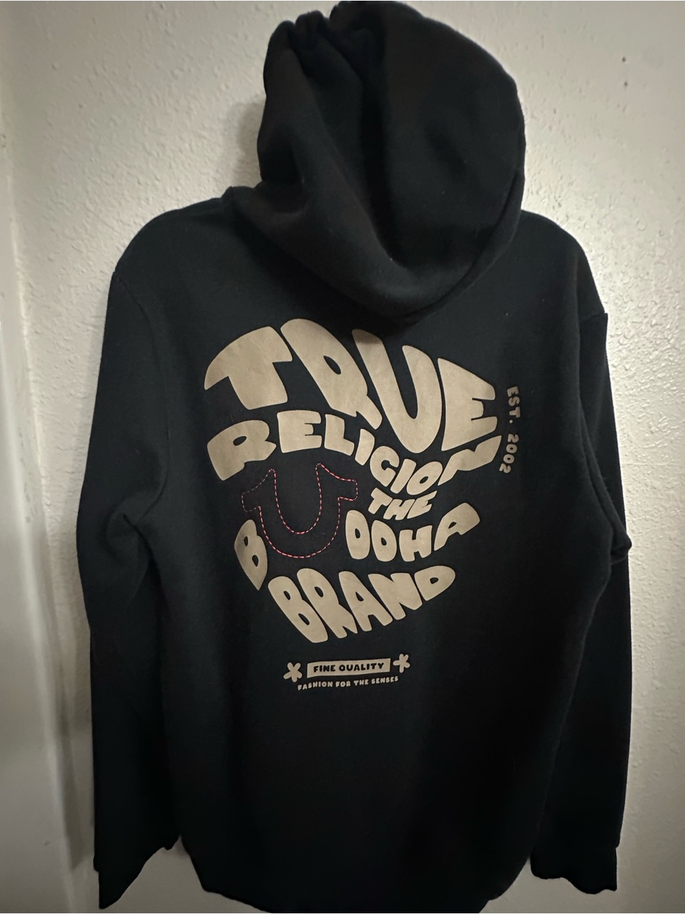 True Religion Black Hoodie with Beige Graphic